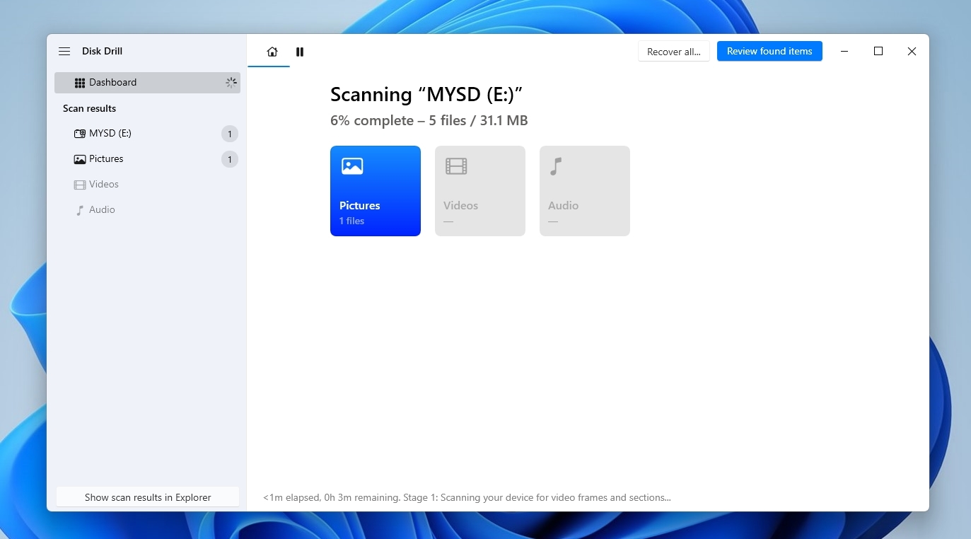 Disk Drill Scanning SD