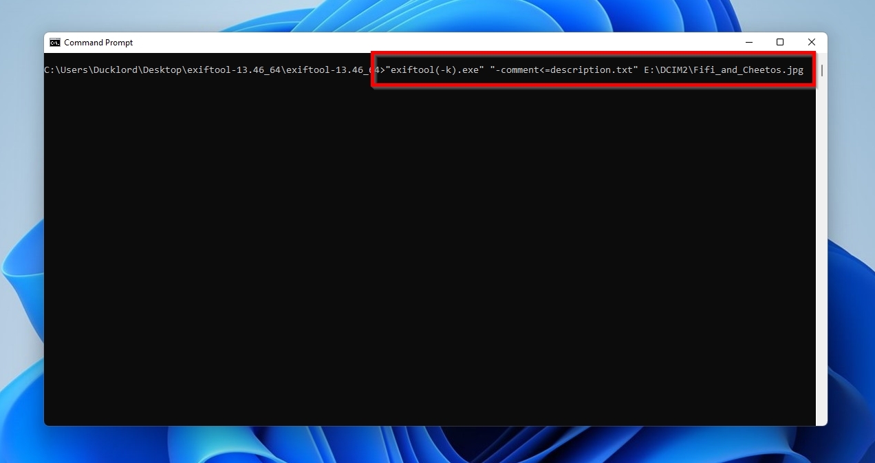 ExifTool CMD Add Text File As Comment To Image