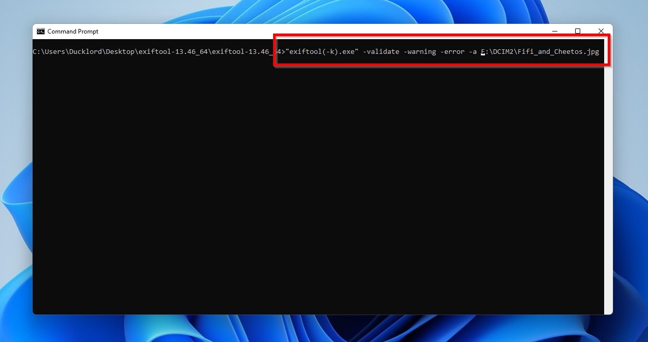 ExifTool CMD Validate Image