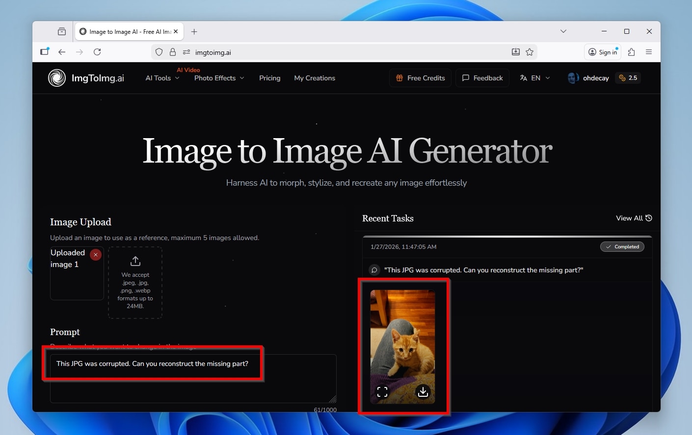 Img2ImgAI Reconstructed Image
