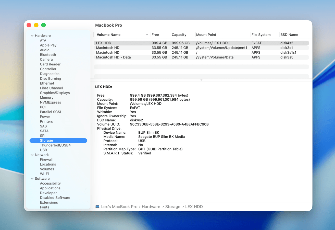 System Information page in macOS Settings