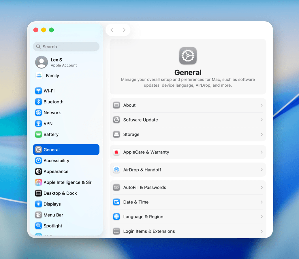 "About" option in the Settings app's General menu