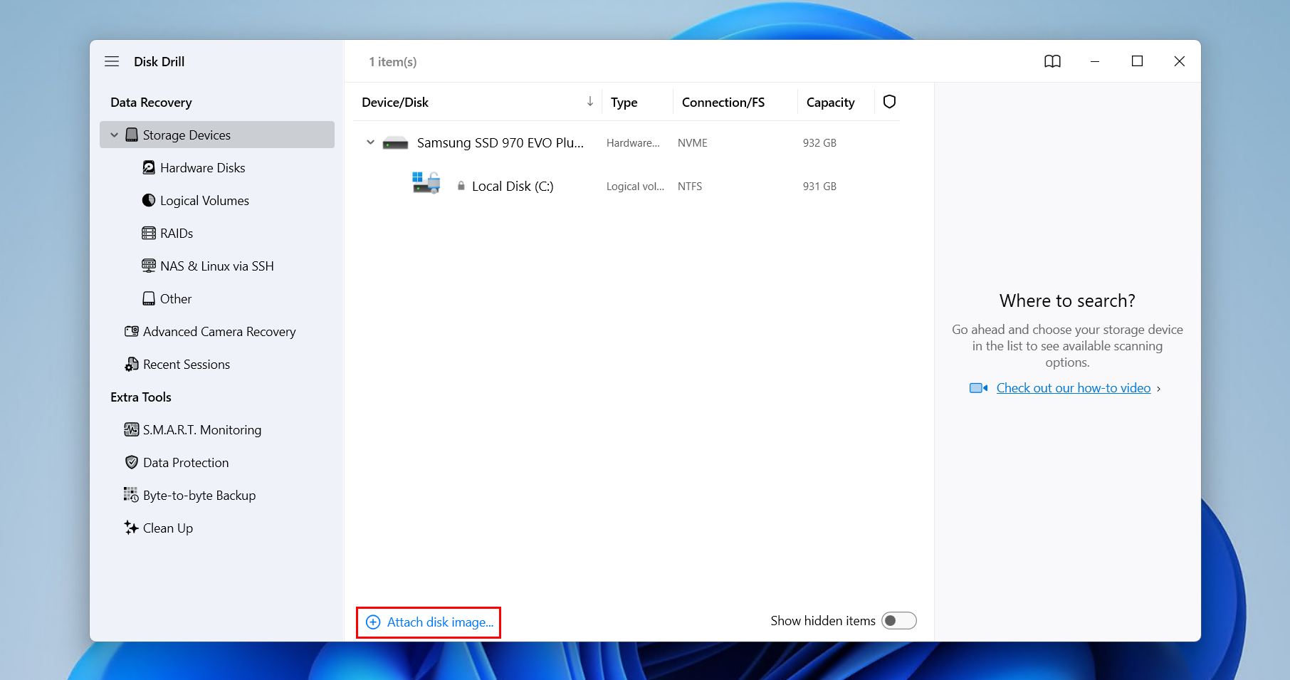 Assigning the disk image.