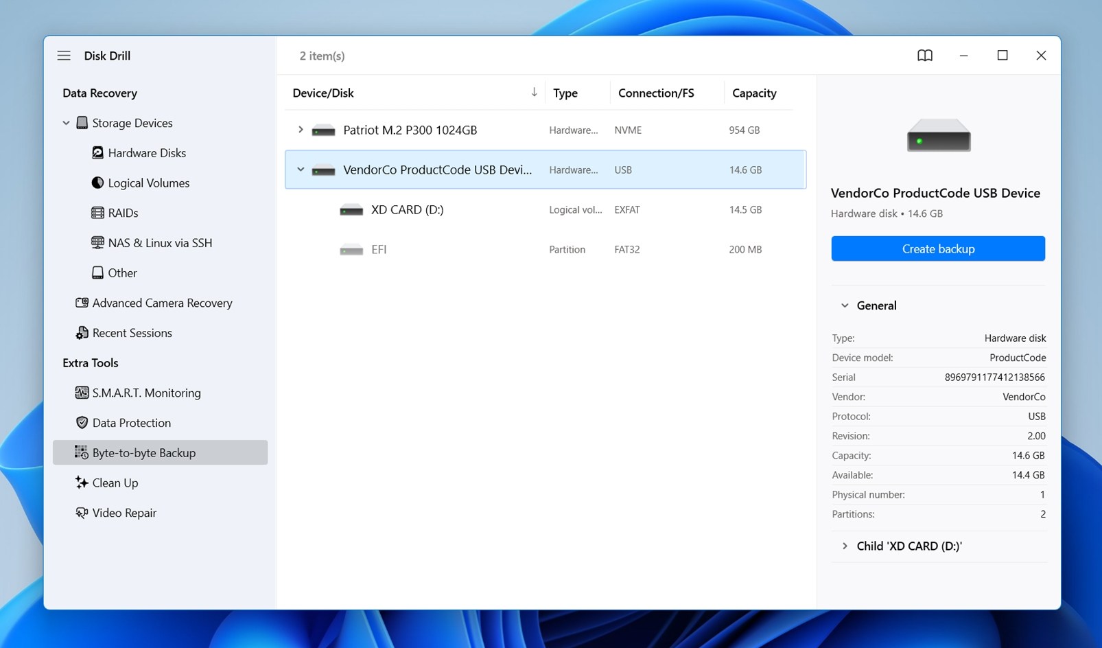 Choose Byte-to-byte Backup