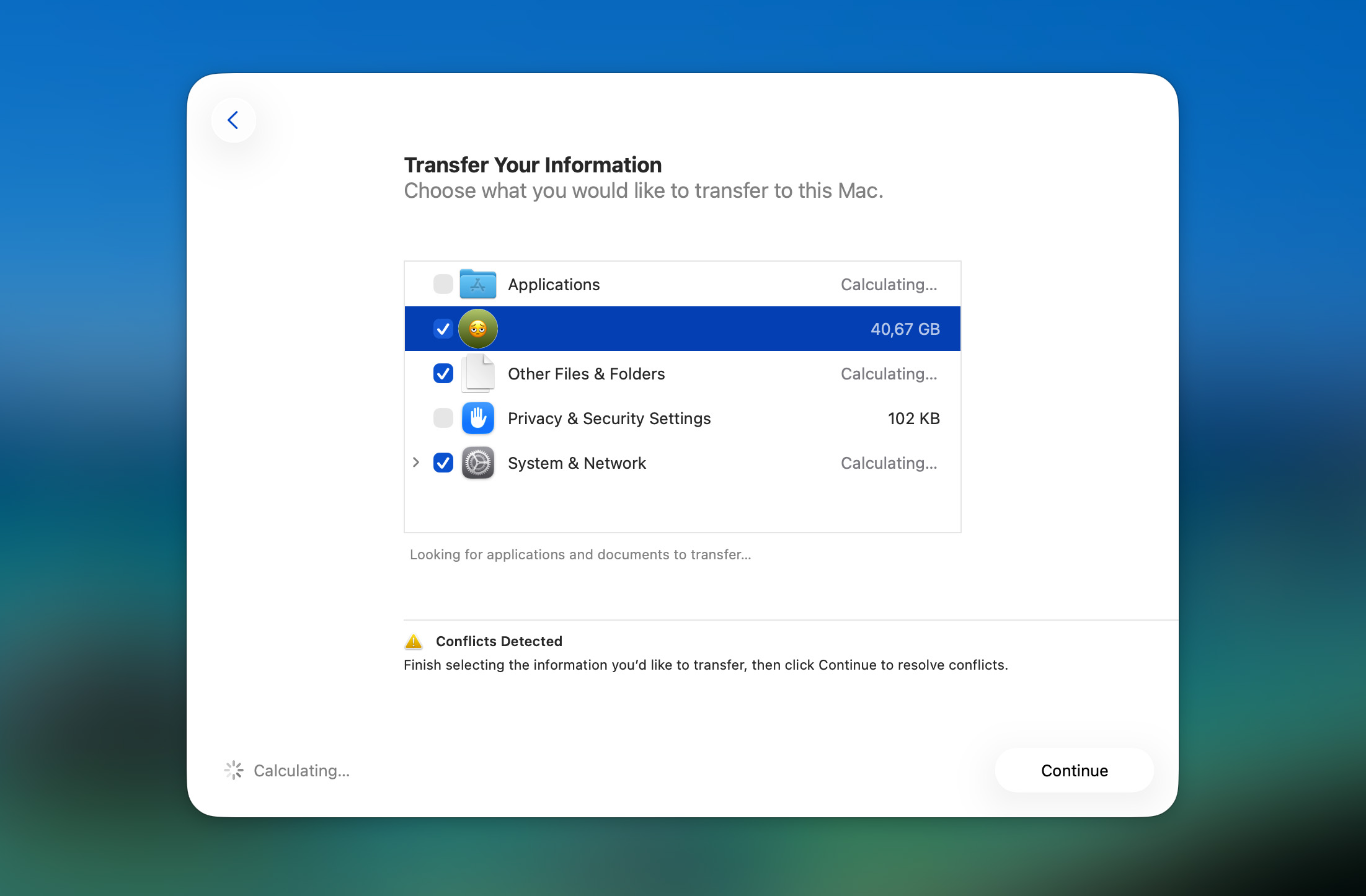 choose data for recovery