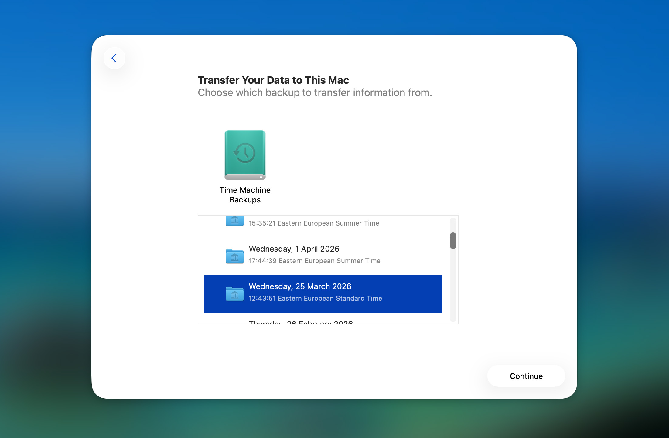 select backup with your files