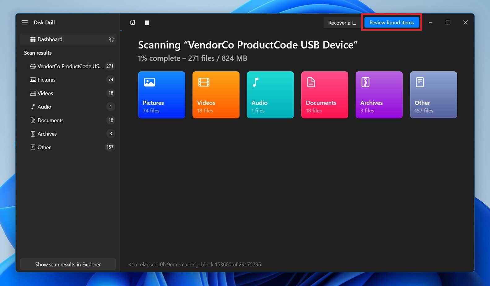 scan window on disk drill