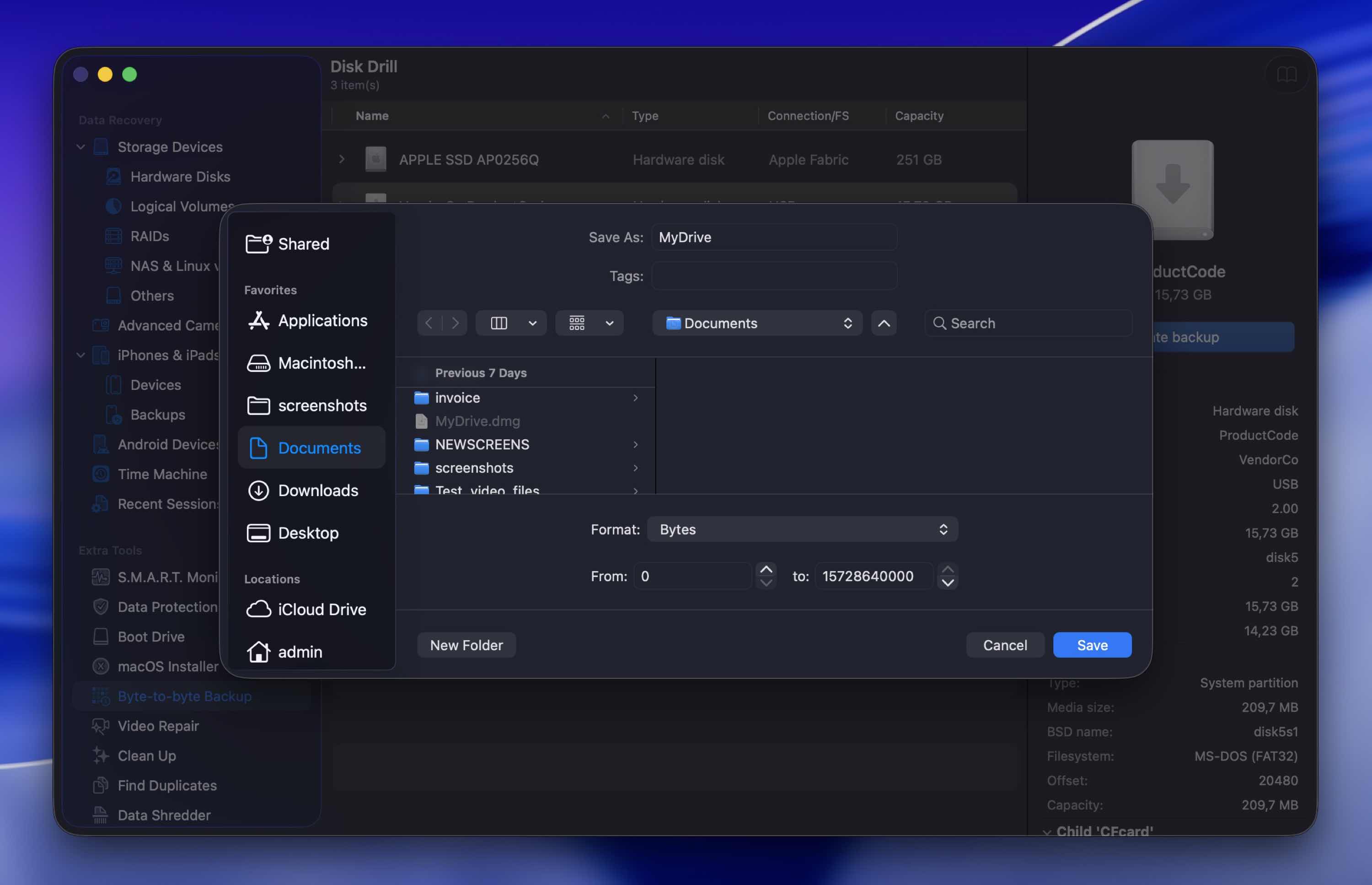 Select the backup file