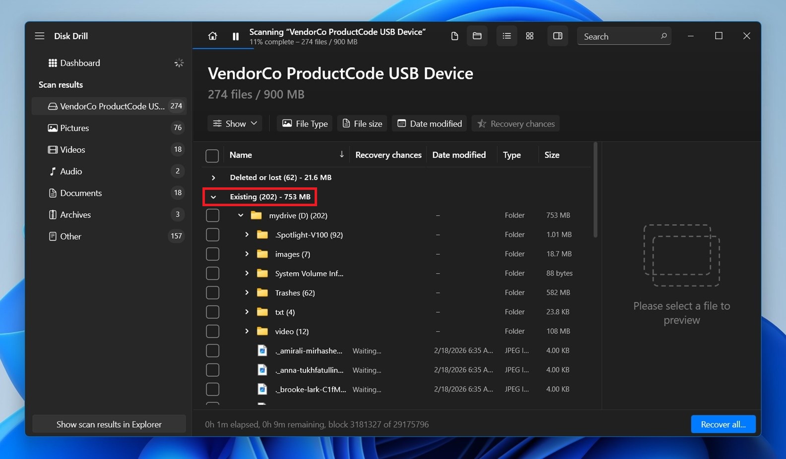existing files on disk drill