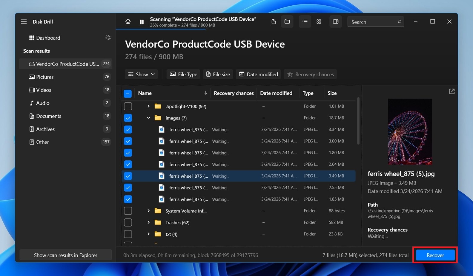 selecting files for data recovery