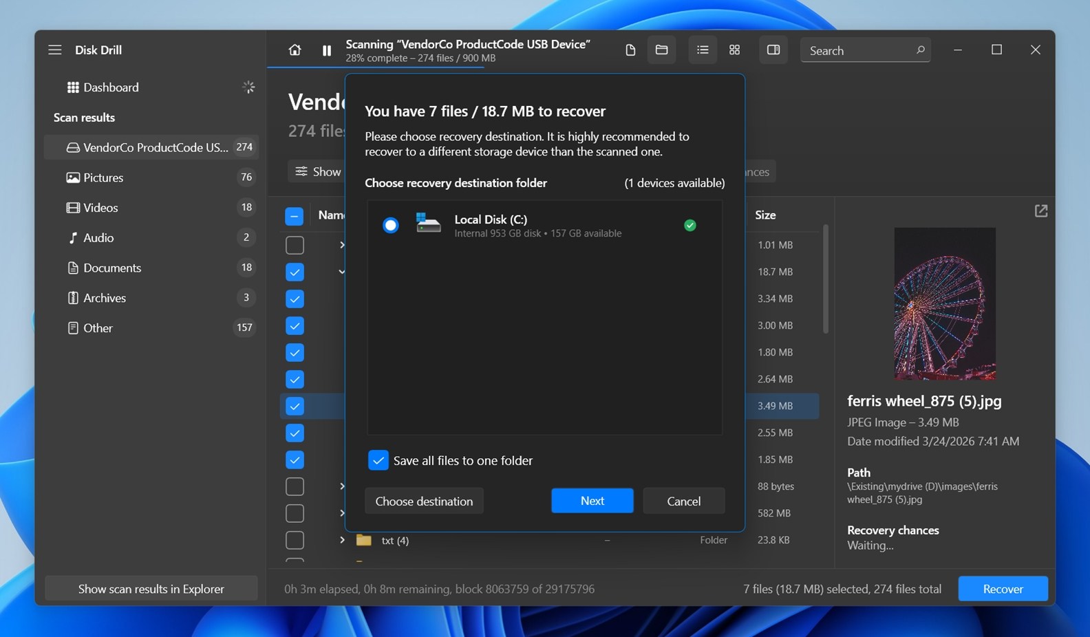 selecting destination for data recovery