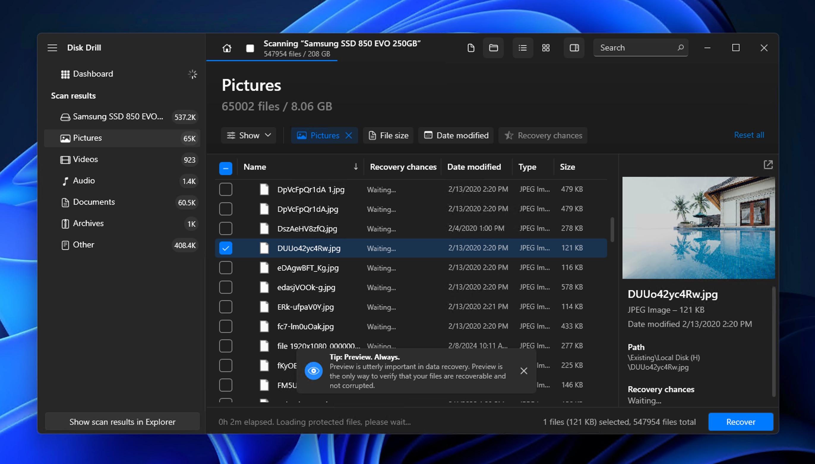 Disk Drill scan results with selected files