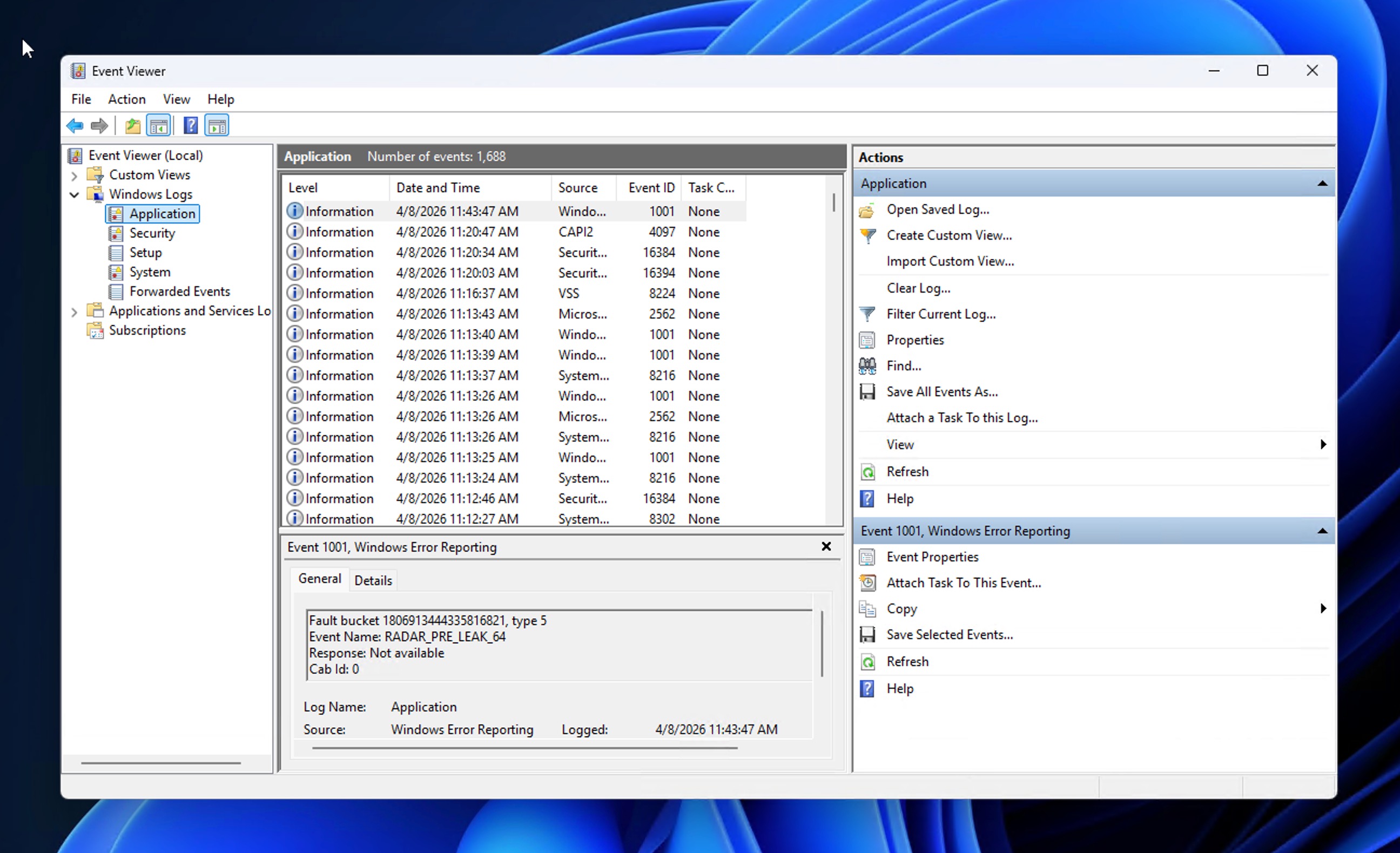 CHKDSK logs in Windows Event Viewer
