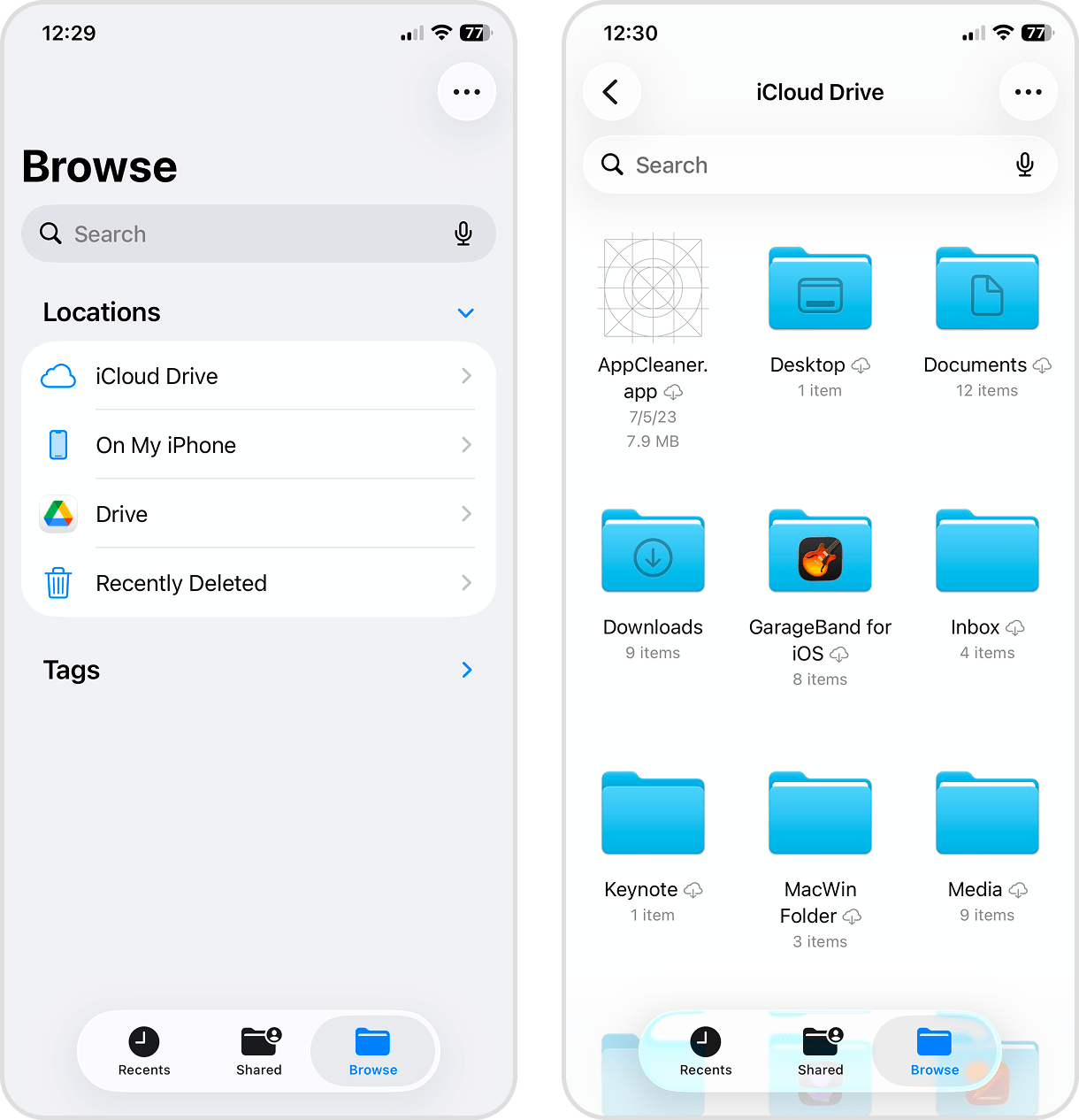 Downloads folder in the Files app