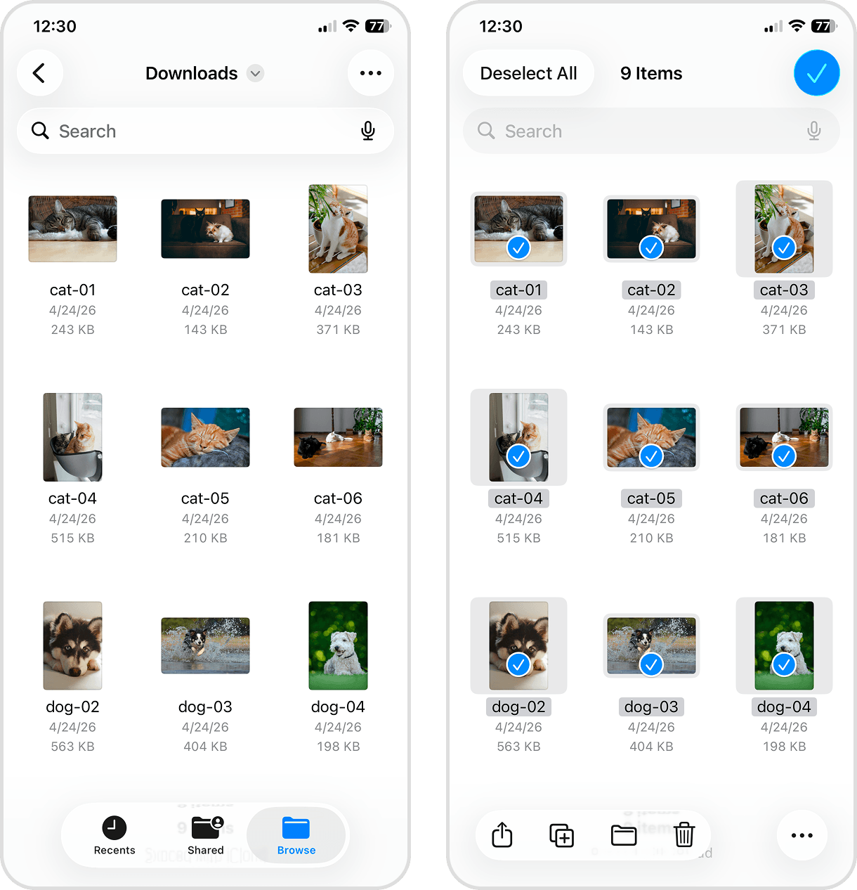 Deleting downloaded files in the Files app