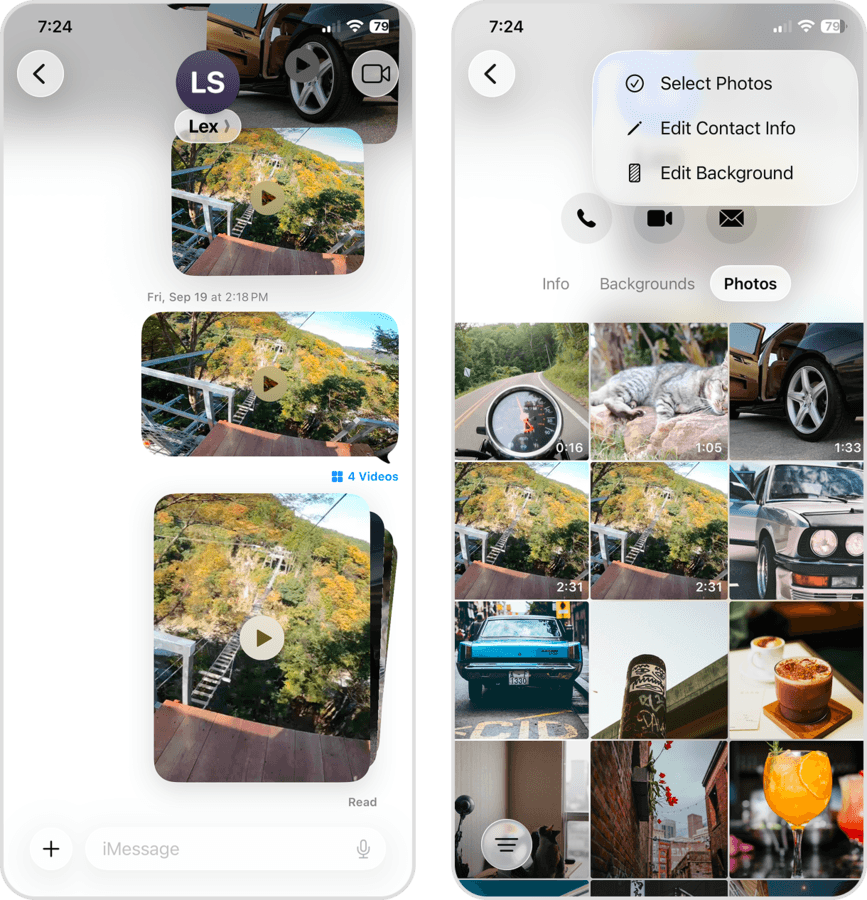 Attachments gallery for the contact's page in the Message app