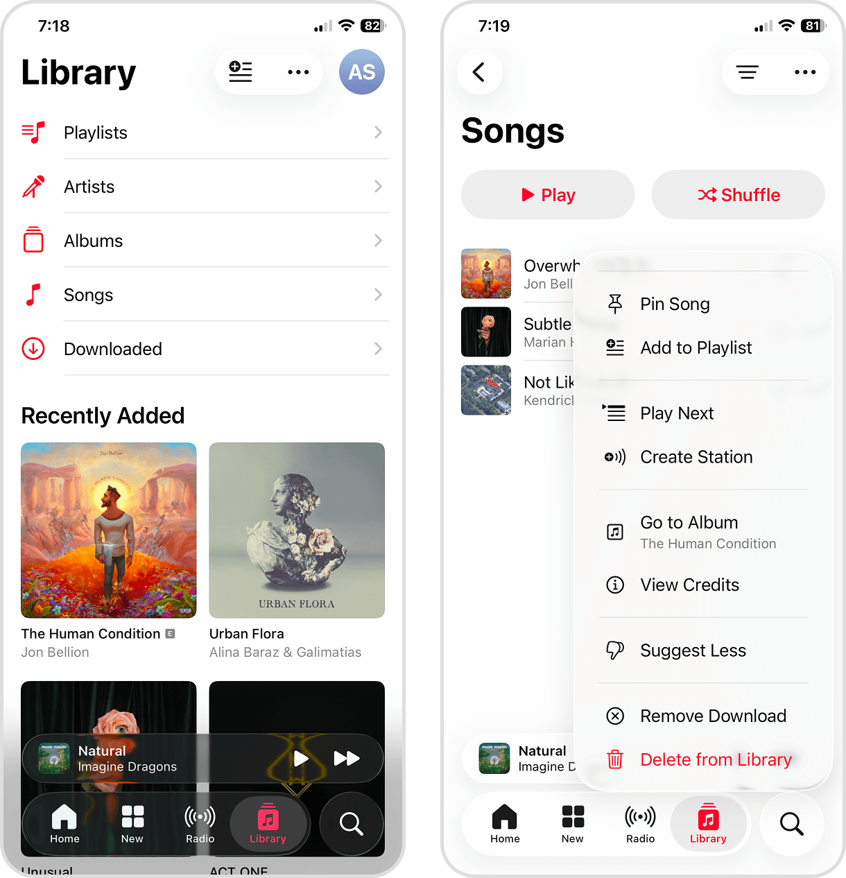 Deleting downloaded song in Apple Music