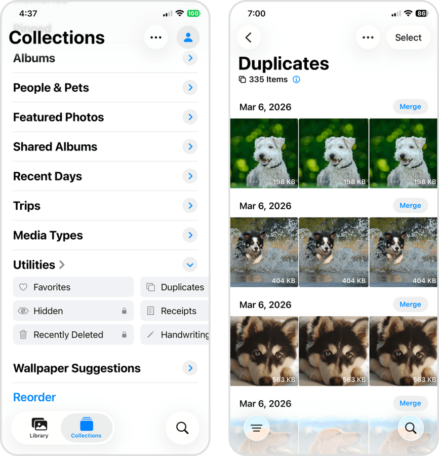 Merging duplicate imagines in iOS Photos