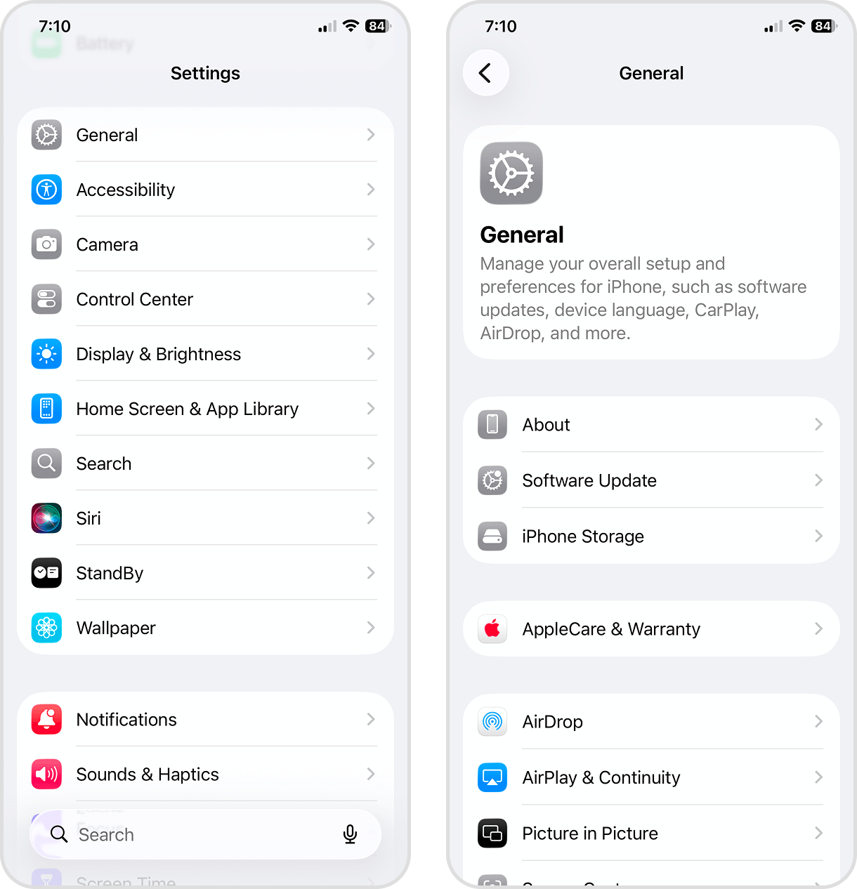 Navigating to the iPhone Storage Settings page