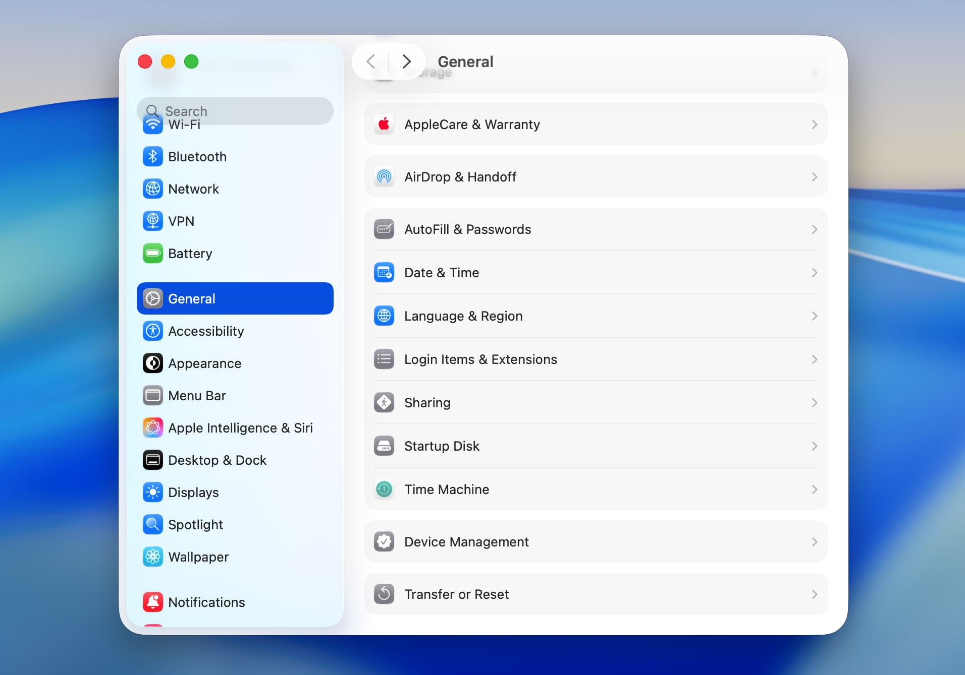 find time machine in settings