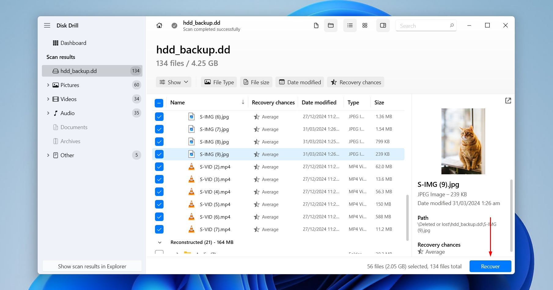Choosing which Samsung files to recover.