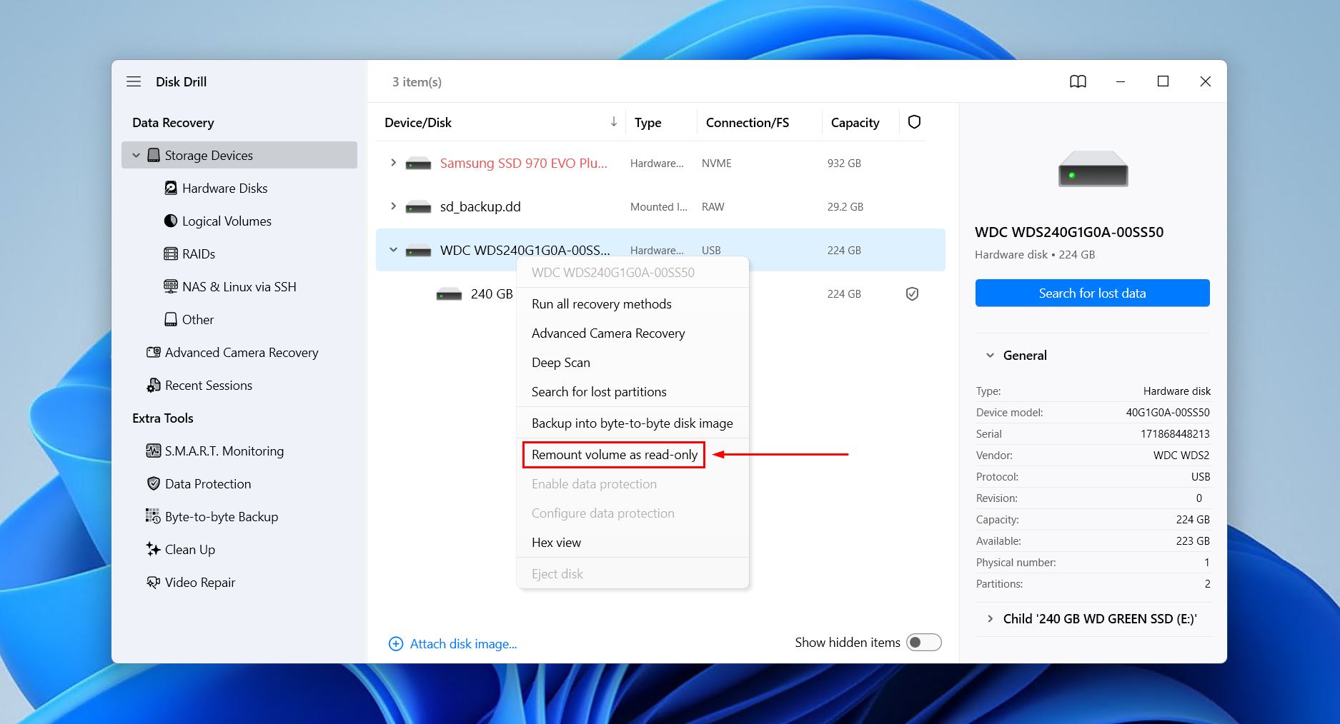 Remounting the drive as read-only.