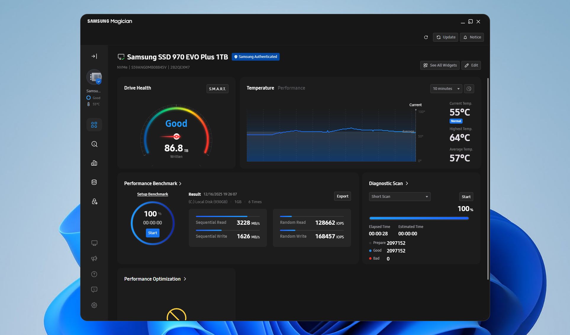 The Samsung Magician interface.