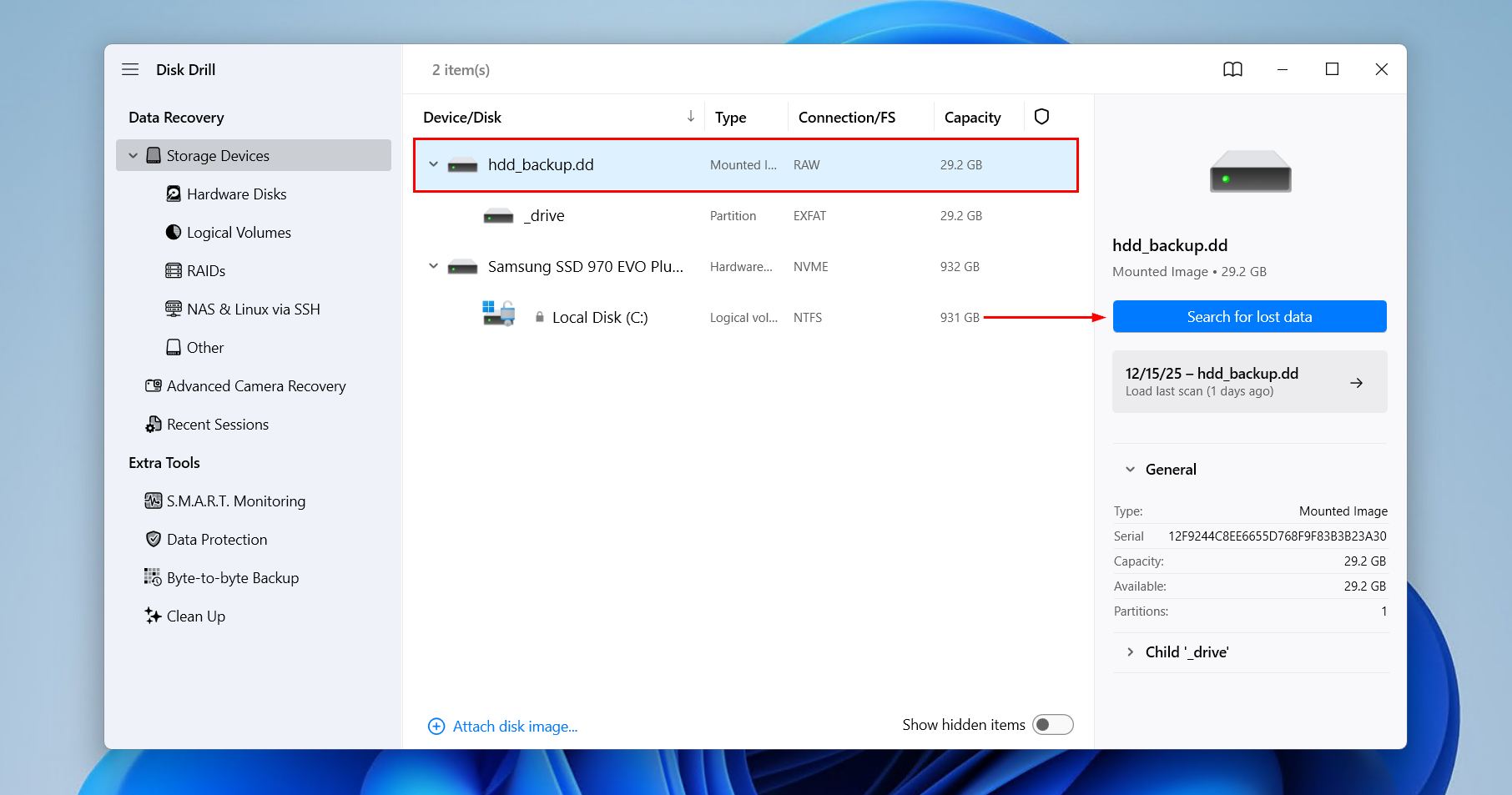 Scanning the disk image,