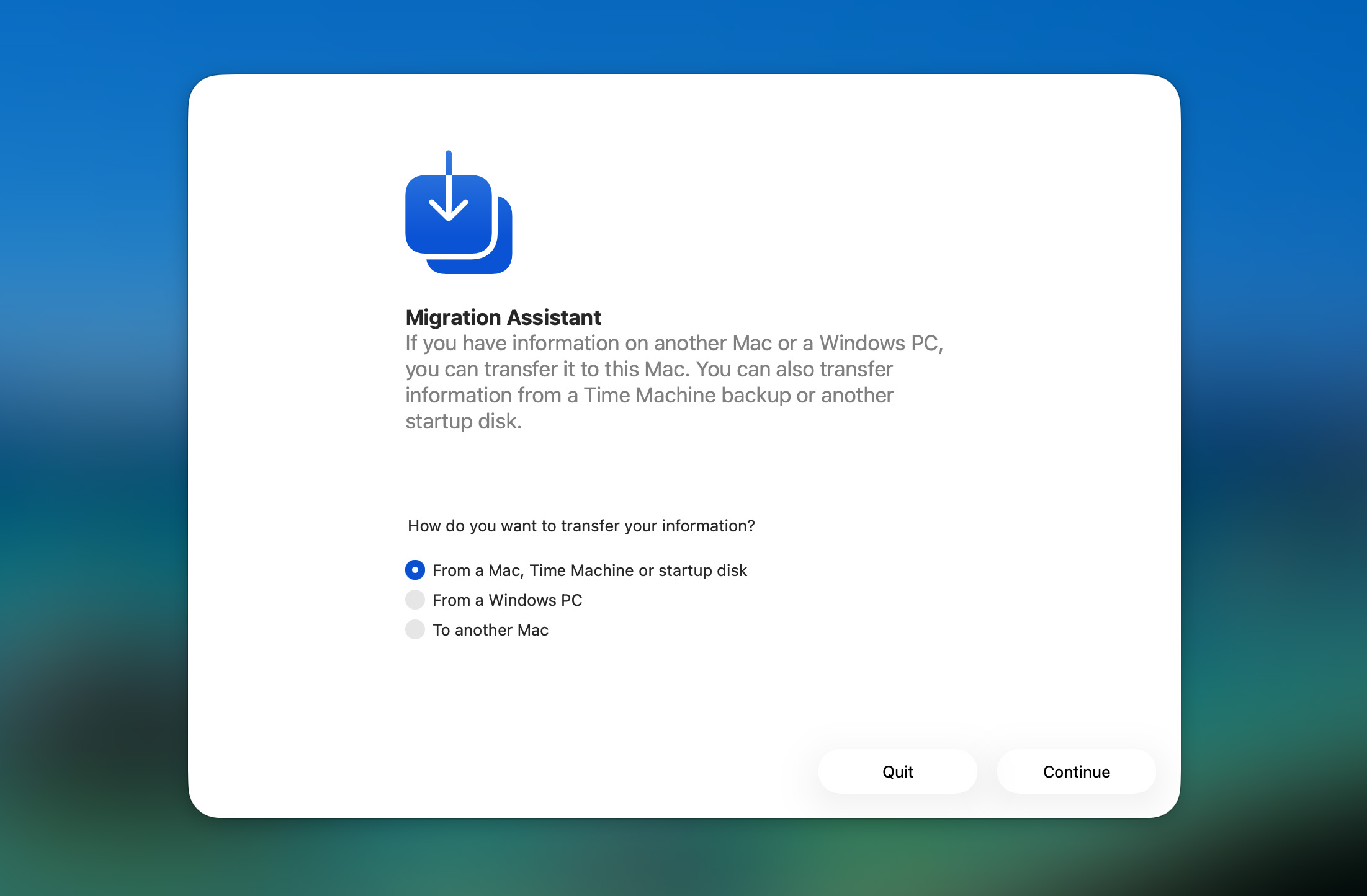transfer files from time machine in migration assistant