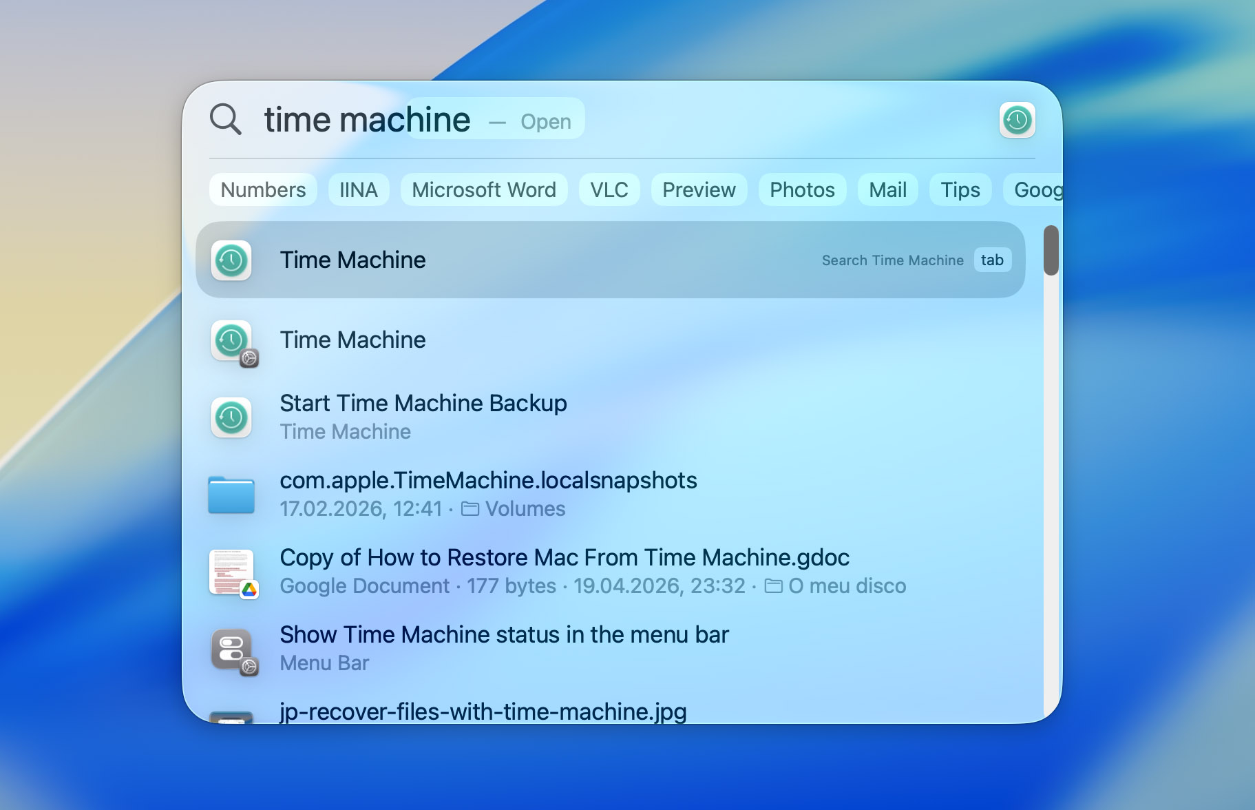search time machine in spotlight