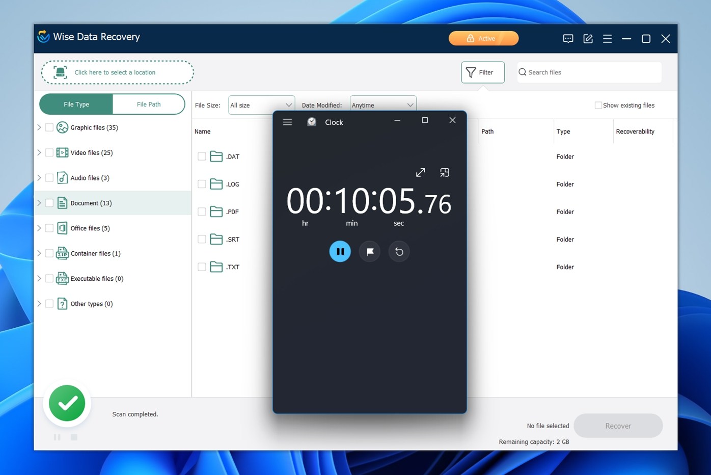 Wise Data Recovery scan speed
