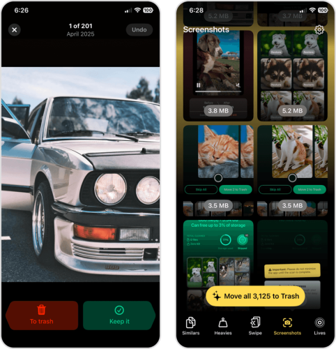 Swipe Mode feature in the Clever Cleaner app