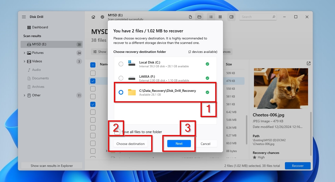 Disk Drill Choosing Recovery Destination