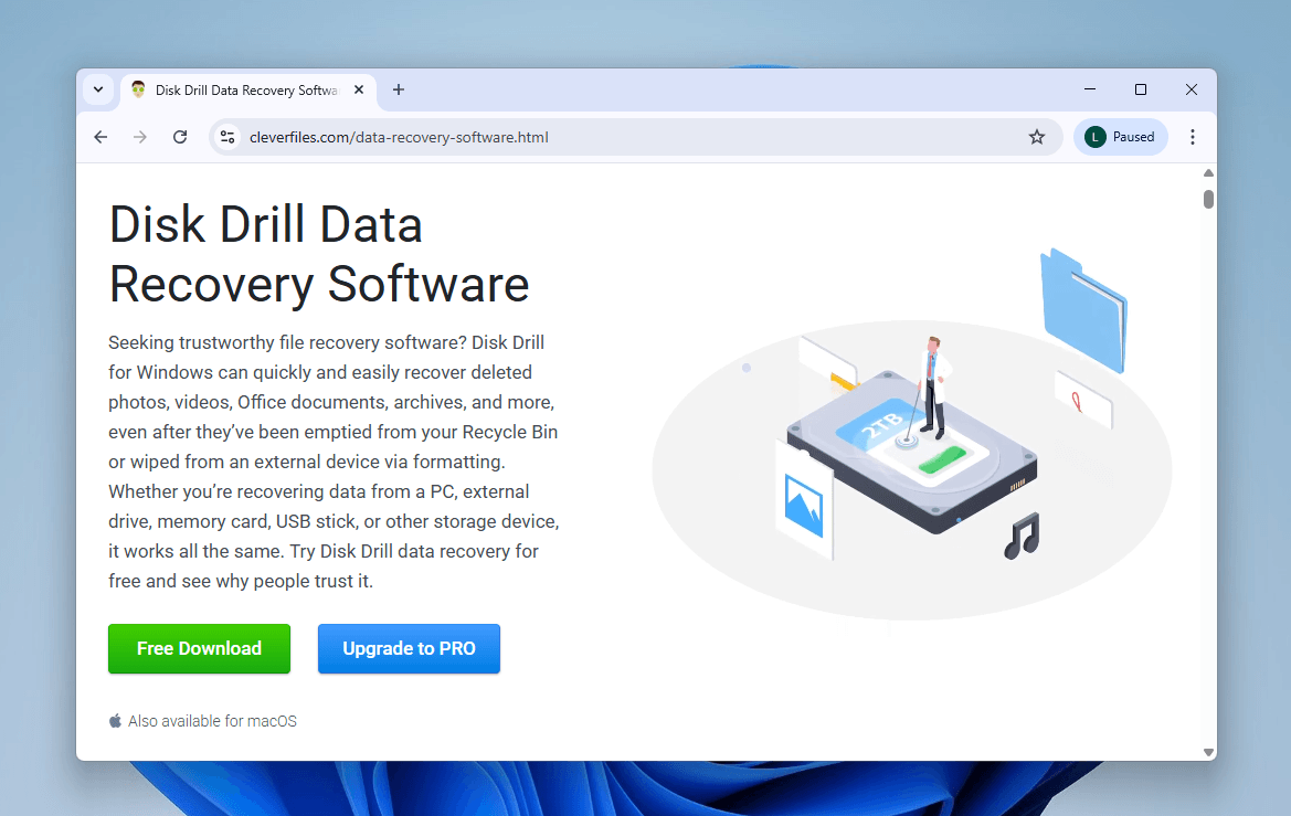 Disk Drill's download page and link