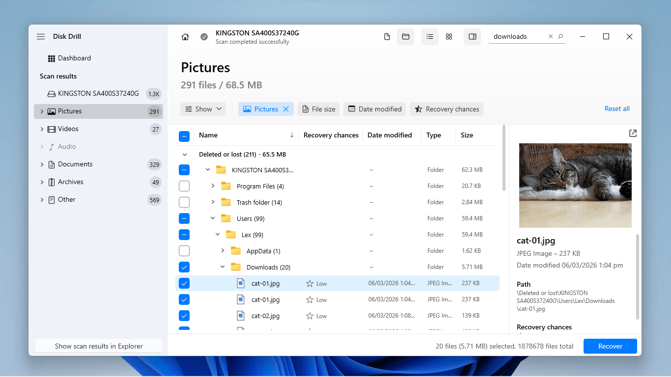 Selecting files for Disk Drill to recover