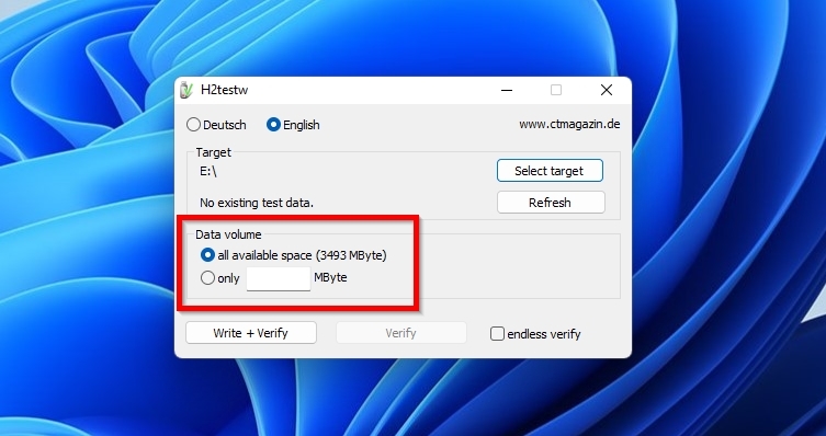 H2TestW Data Volume Configuration