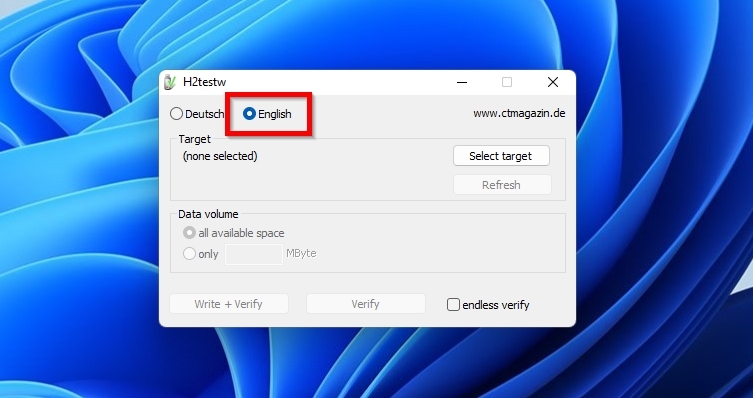 H2TestW Language Selection