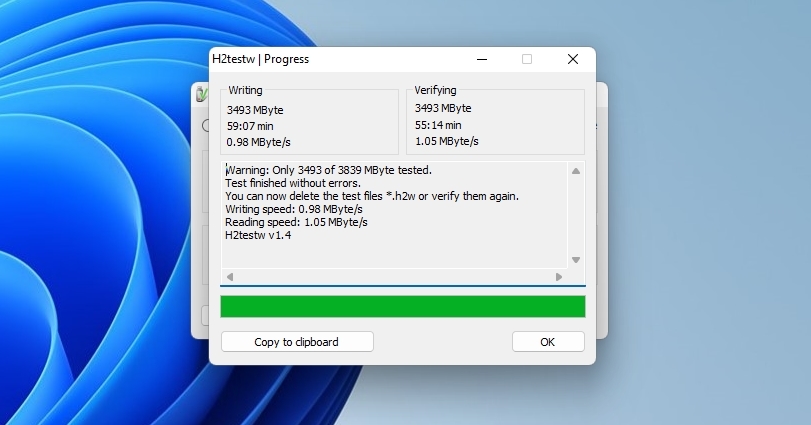 H2TestW Test Finished Report