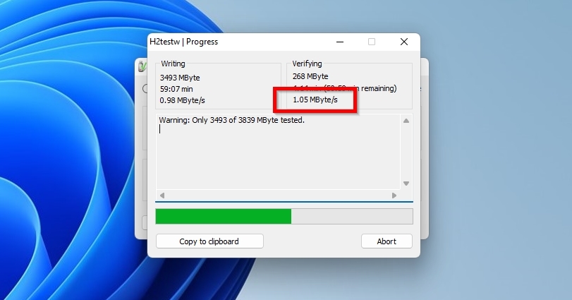 H2TestW Verifying Reading Speed