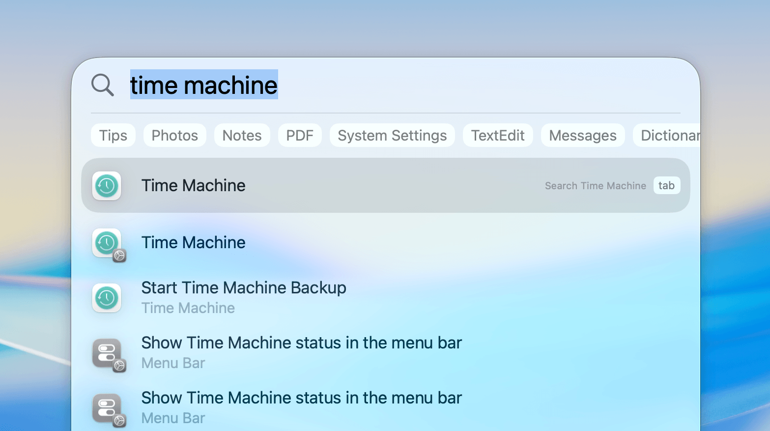Searching Time Machine in Spotlight