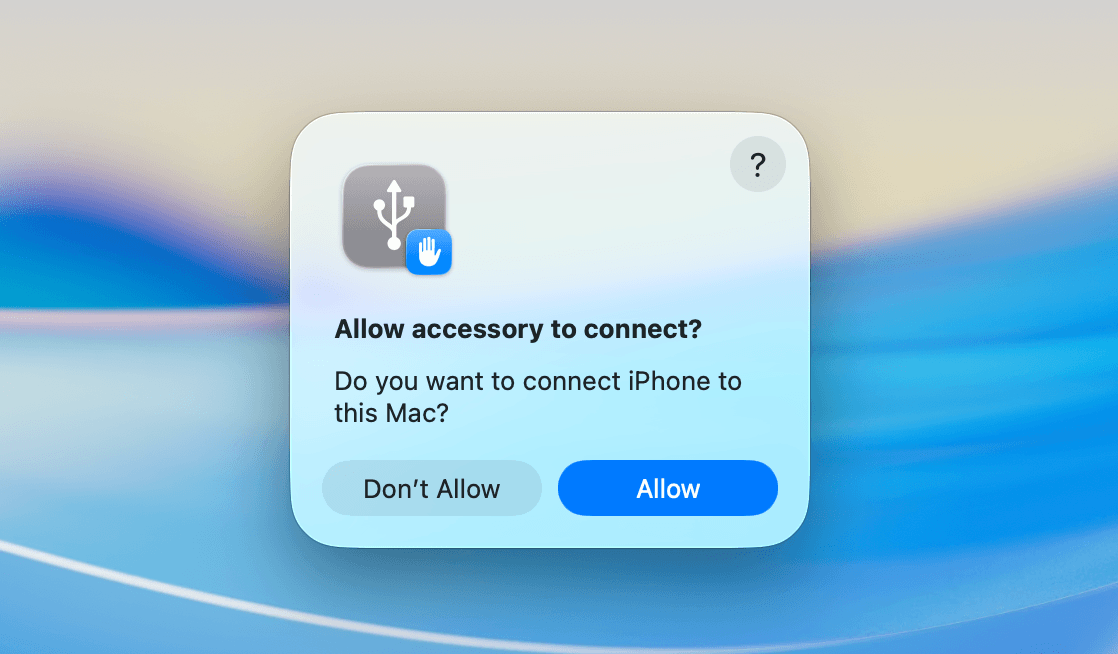 Connection prompt for iPhone on macOS