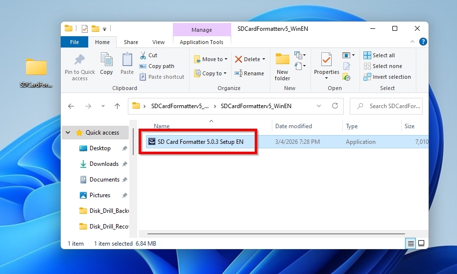 SD Card Formatter Downloaded installer