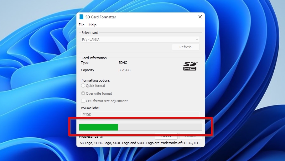 SD Card Formatter Progress Bar