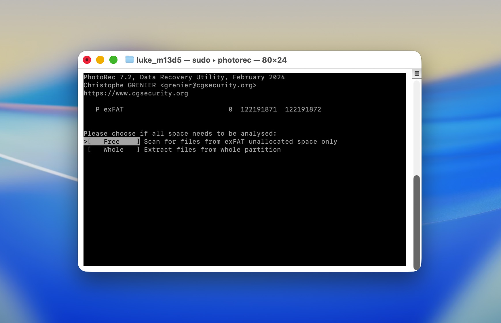 Mac Terminal PhotoRec type de scan