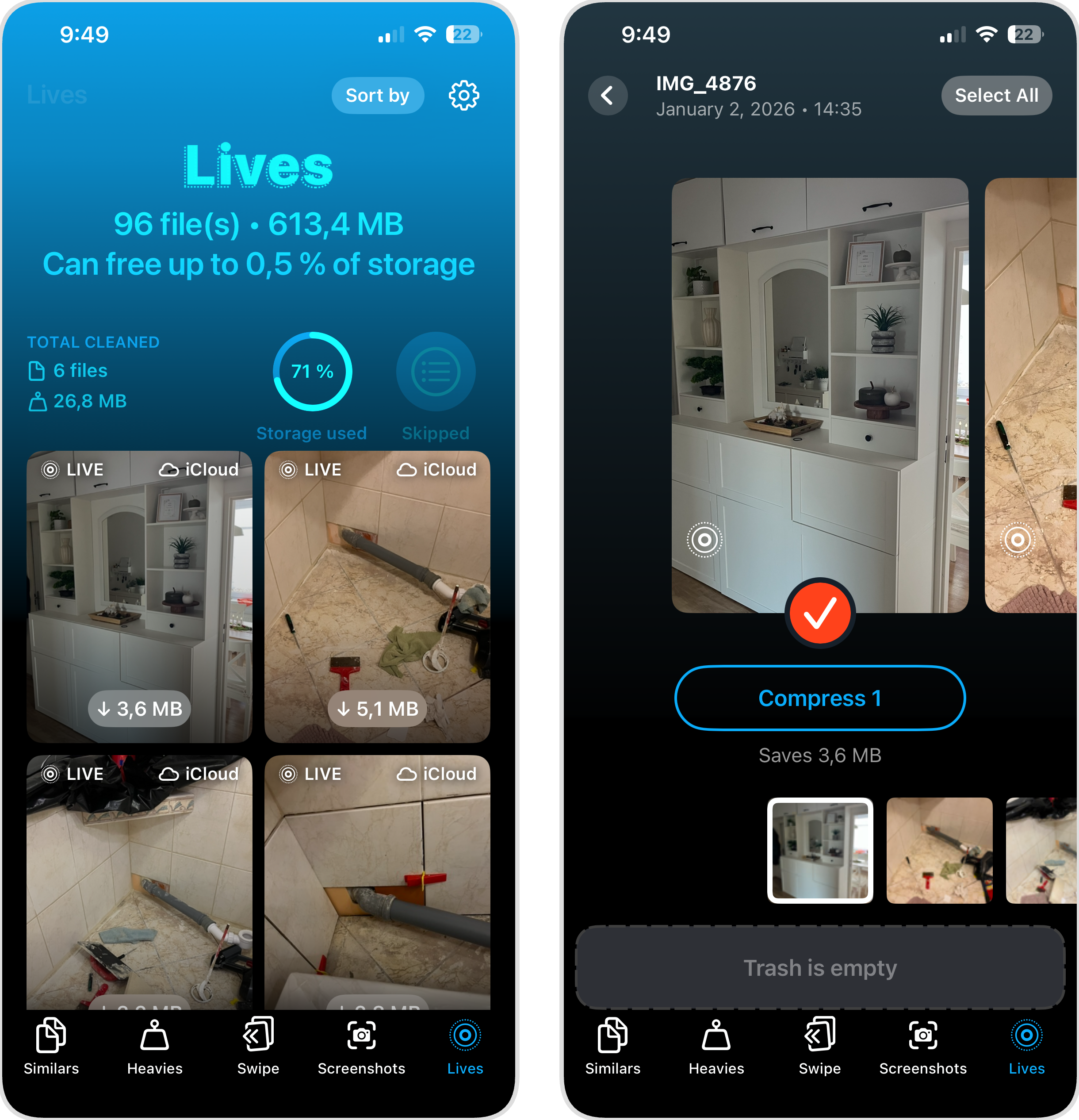 clever cleaner live photo compress