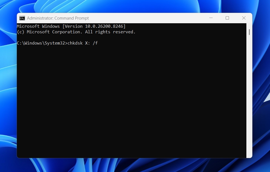 Type: chkdsk X: /f