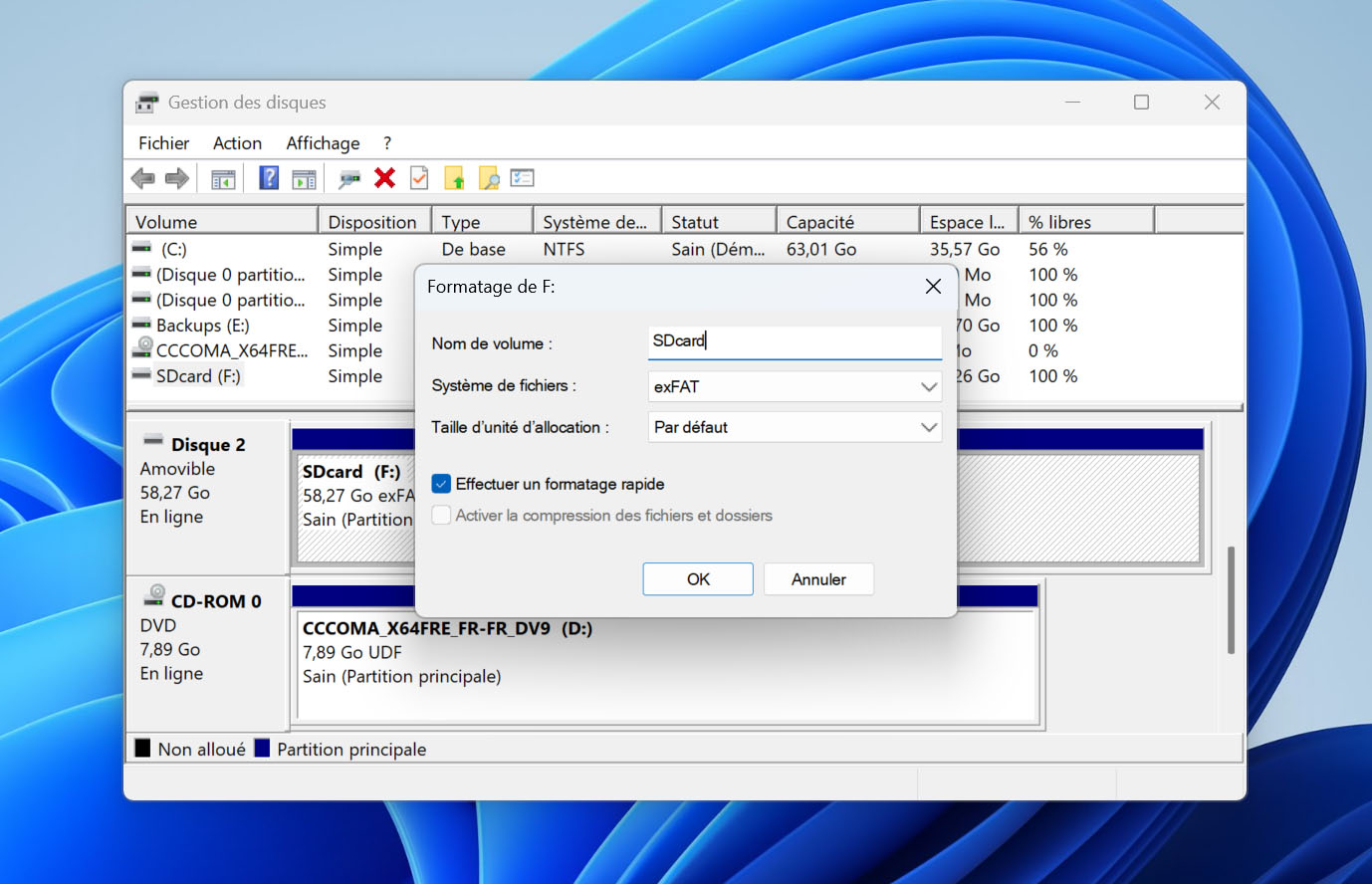 Options de formatage.