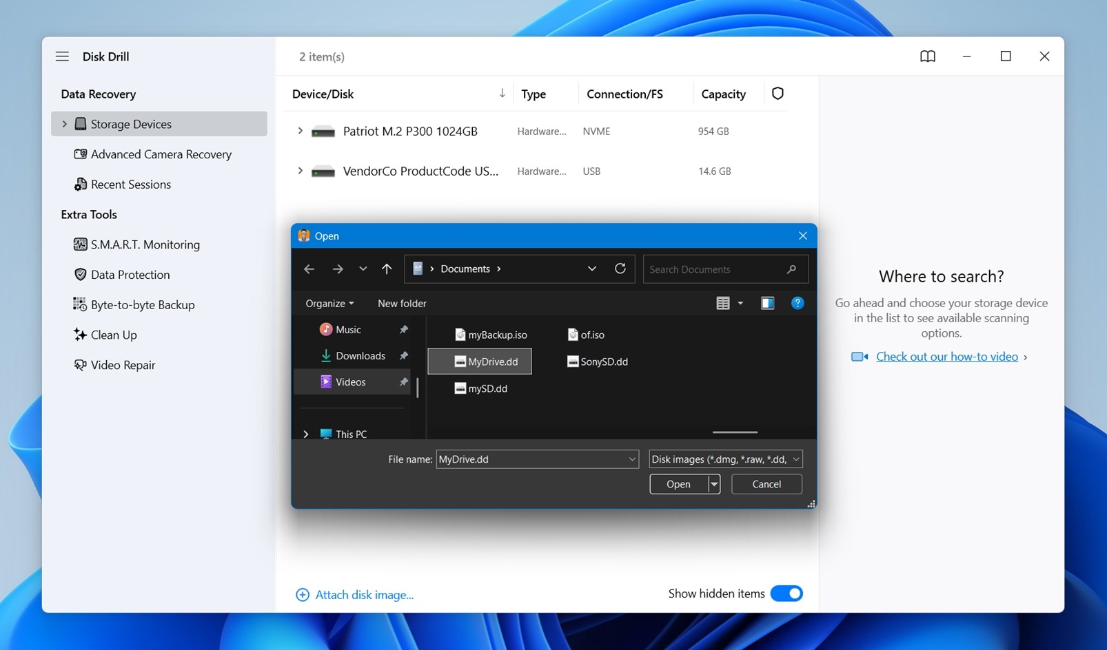 Attach disk image