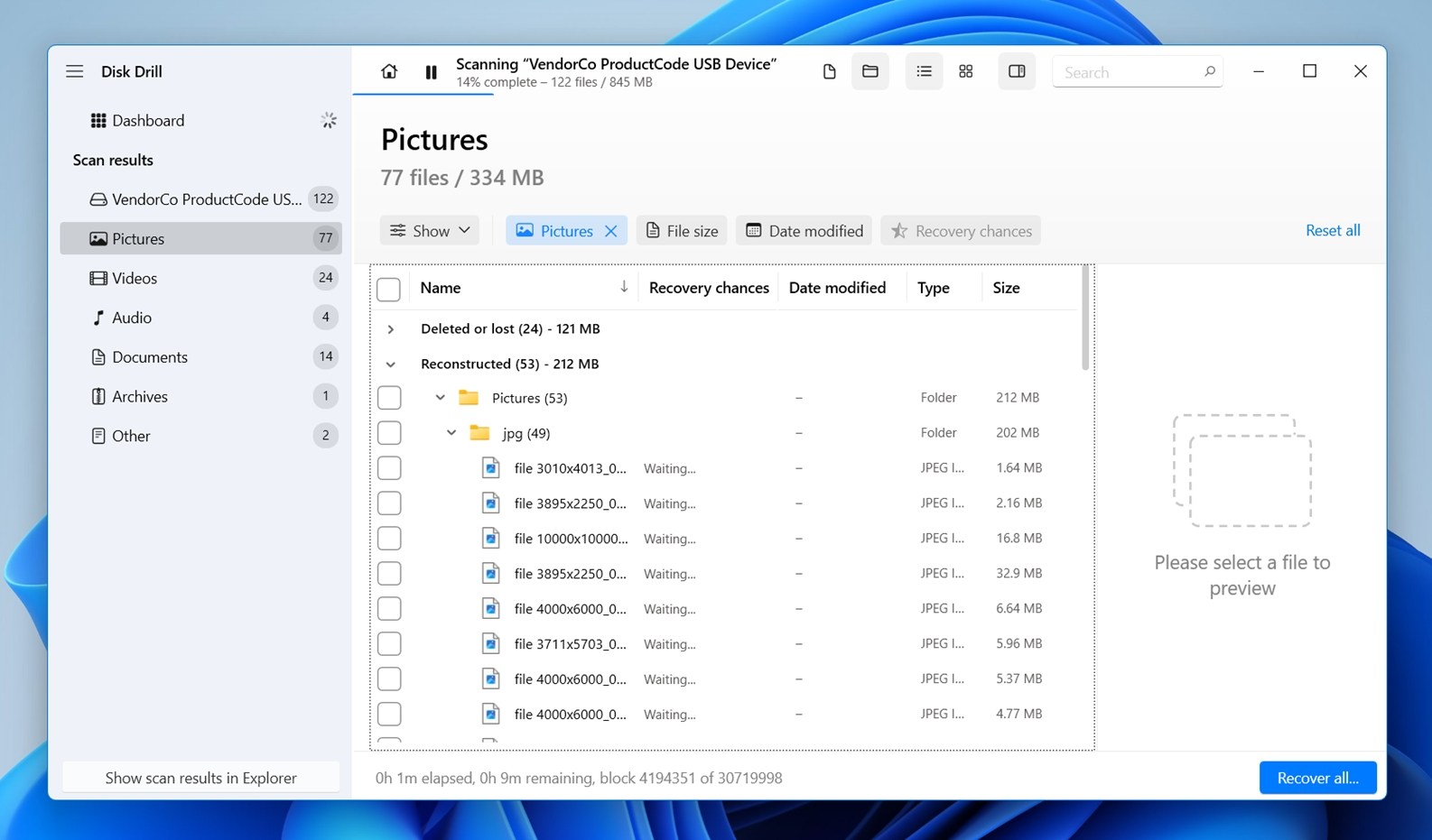 Organized list of files