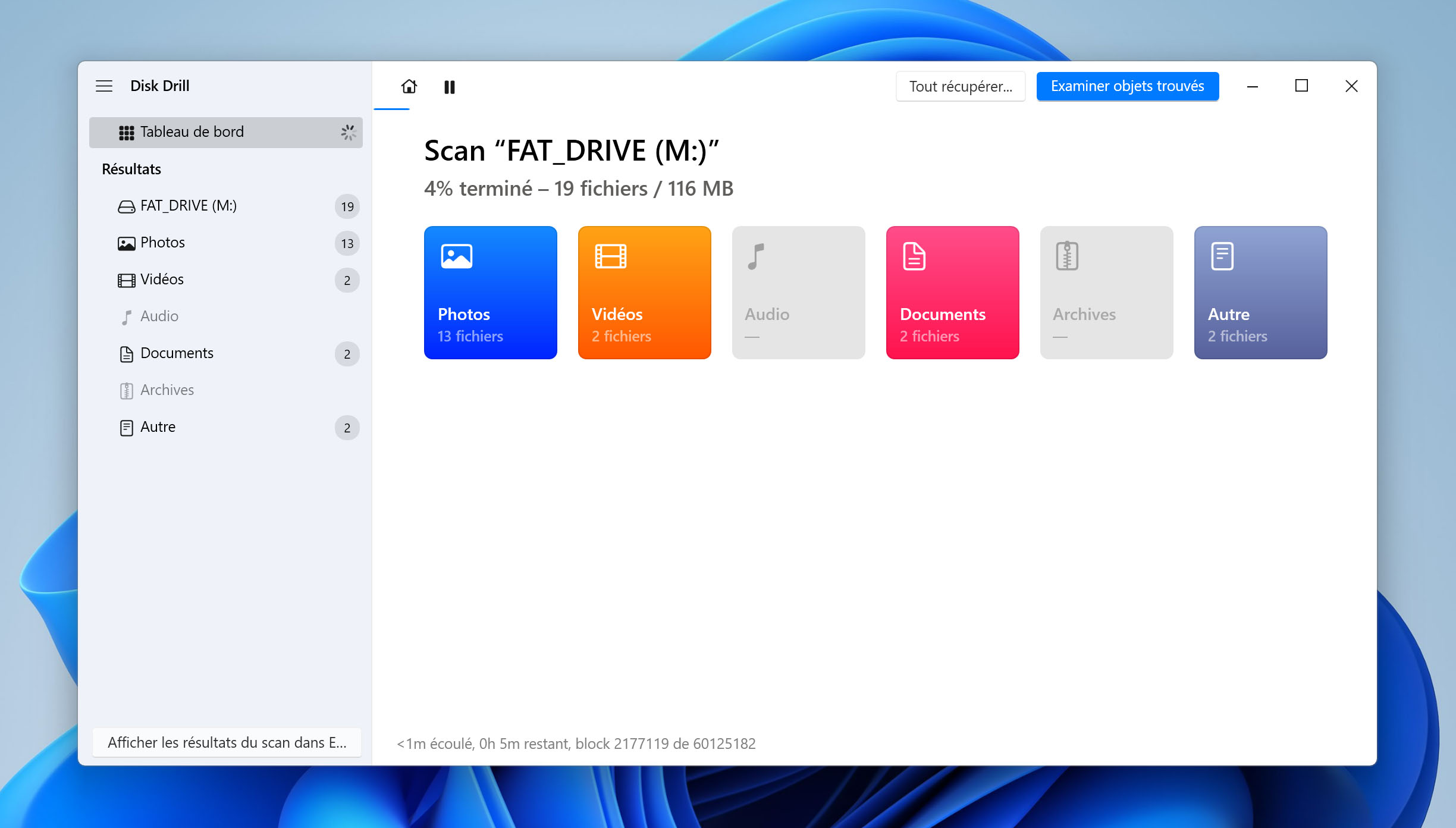 ecran de numerisation de la partition fat de disk drill